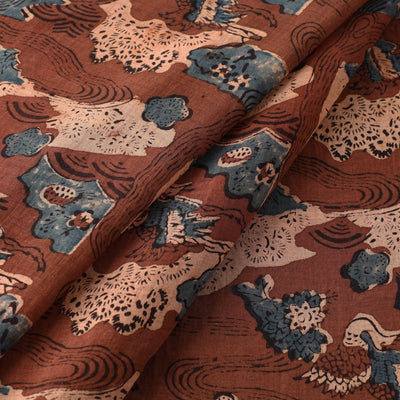 Brown - Ajrakh Hand Block Printed Mul Cotton Fabric