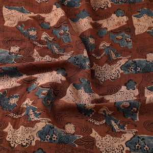 Brown - Ajrakh Hand Block Printed Mul Cotton Fabric