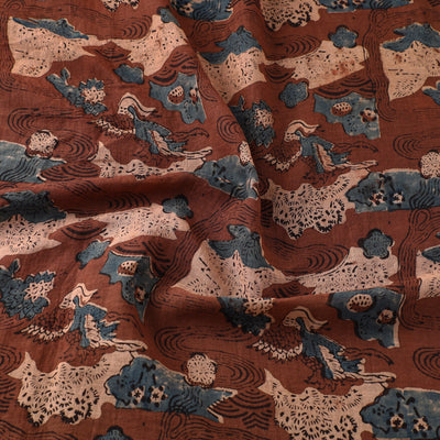 Brown - Ajrakh Hand Block Printed Mul Cotton Fabric