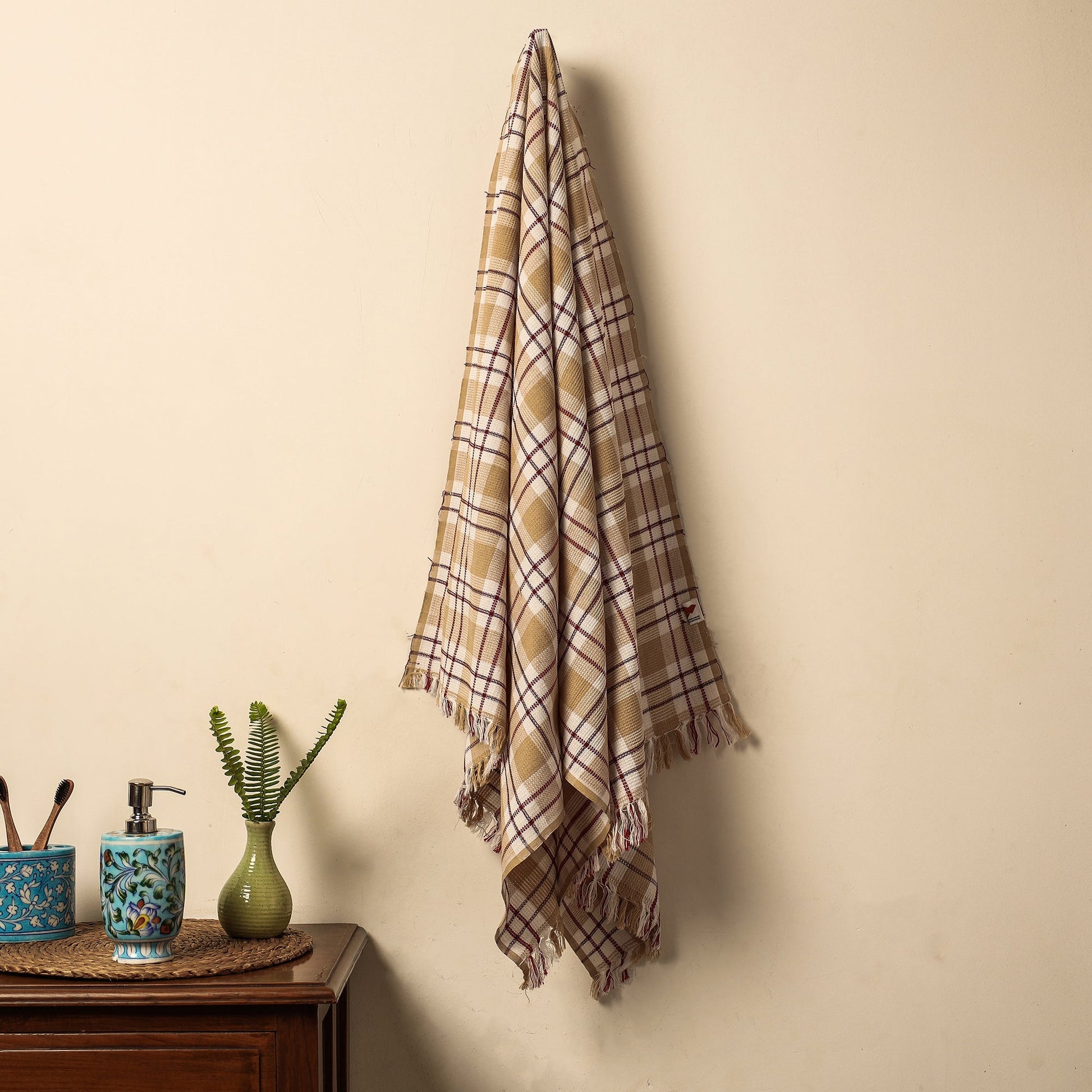 Brown - Honeycomb Handloom Cotton Bath Towel From Dehradun