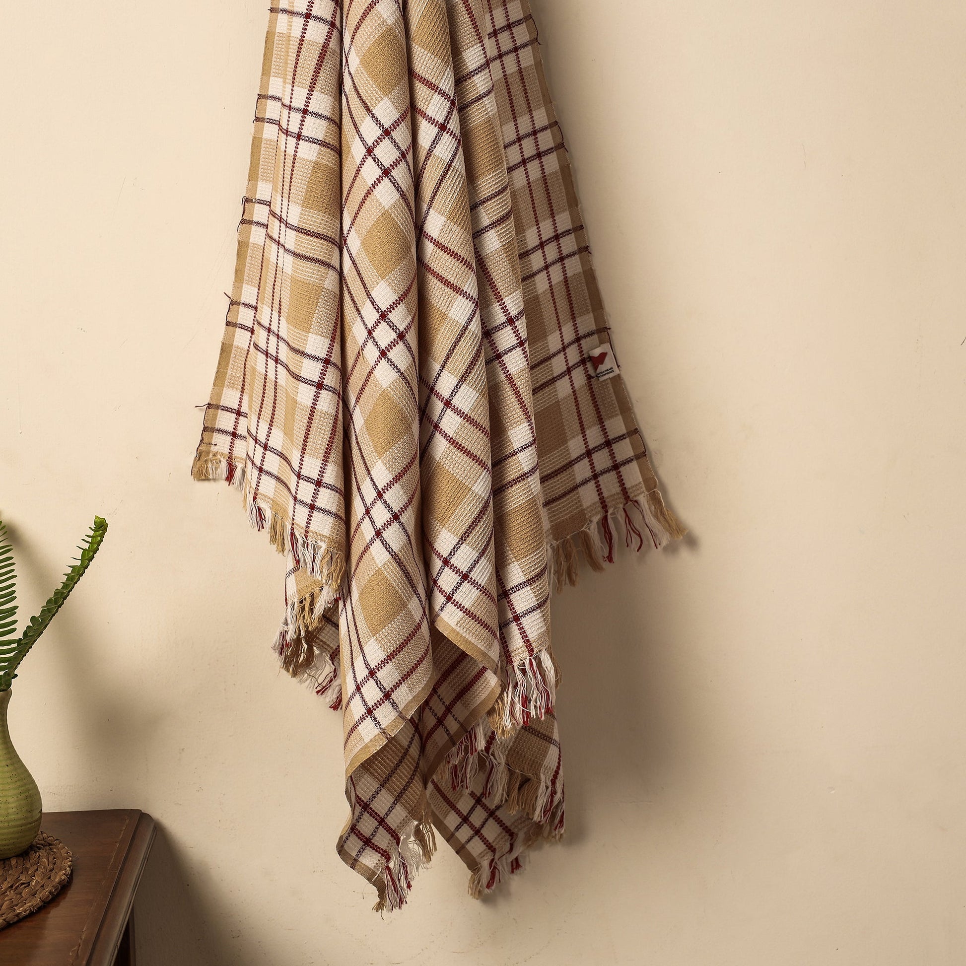 Brown - Honeycomb Handloom Cotton Bath Towel From Dehradun