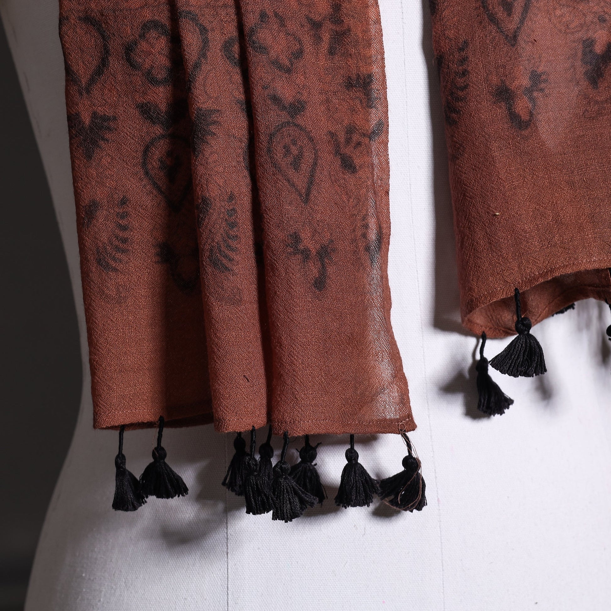 Brown - Ajrakh Hand Block Printed Pure Woolen Stole