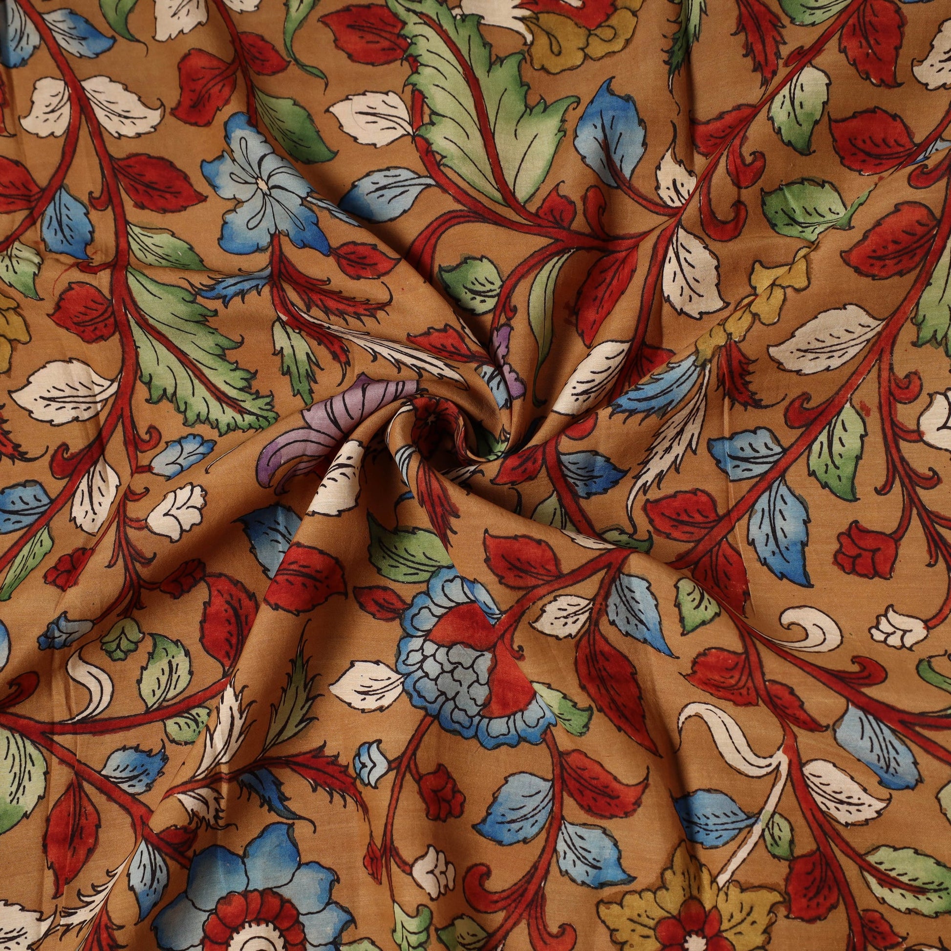 Brown -  Bangalore Silk Srikalahasti Pen Kalamkari Fabric 15