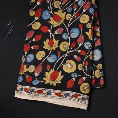 Black - Bangalore Silk Srikalahasti Pen Kalamkari Fabric 17