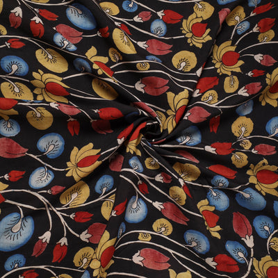 Black - Bangalore Silk Srikalahasti Pen Kalamkari Fabric 17