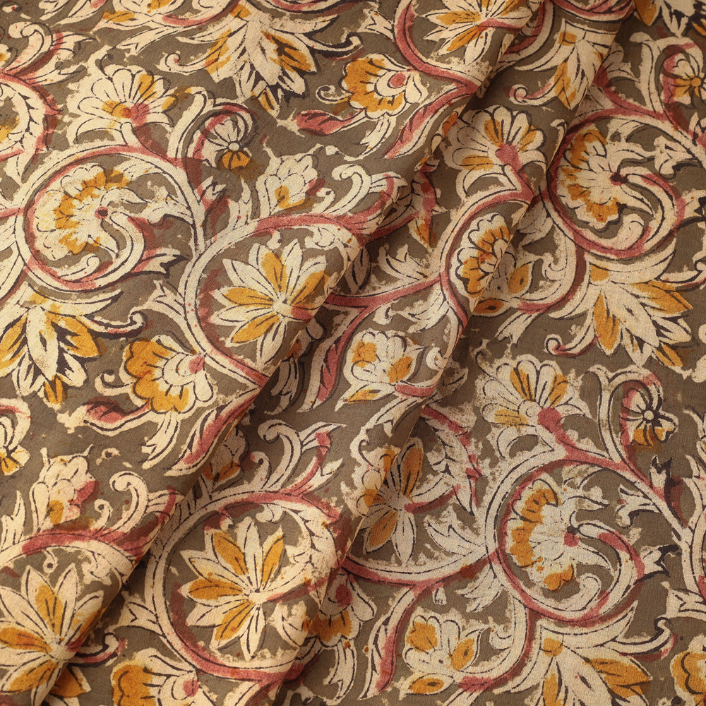 Brown - Kalamkari Block Printed Cotton Fabric