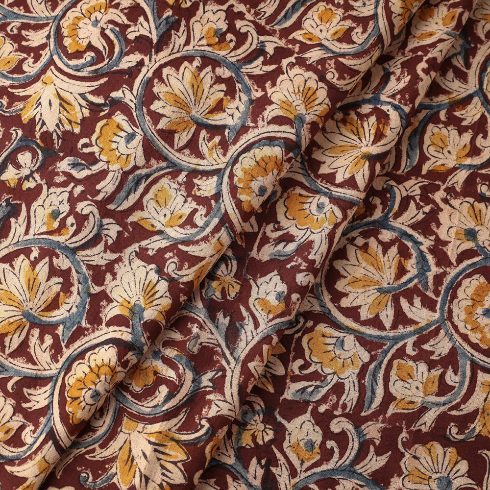 Brown - Kalamkari Block Printed Cotton Fabric