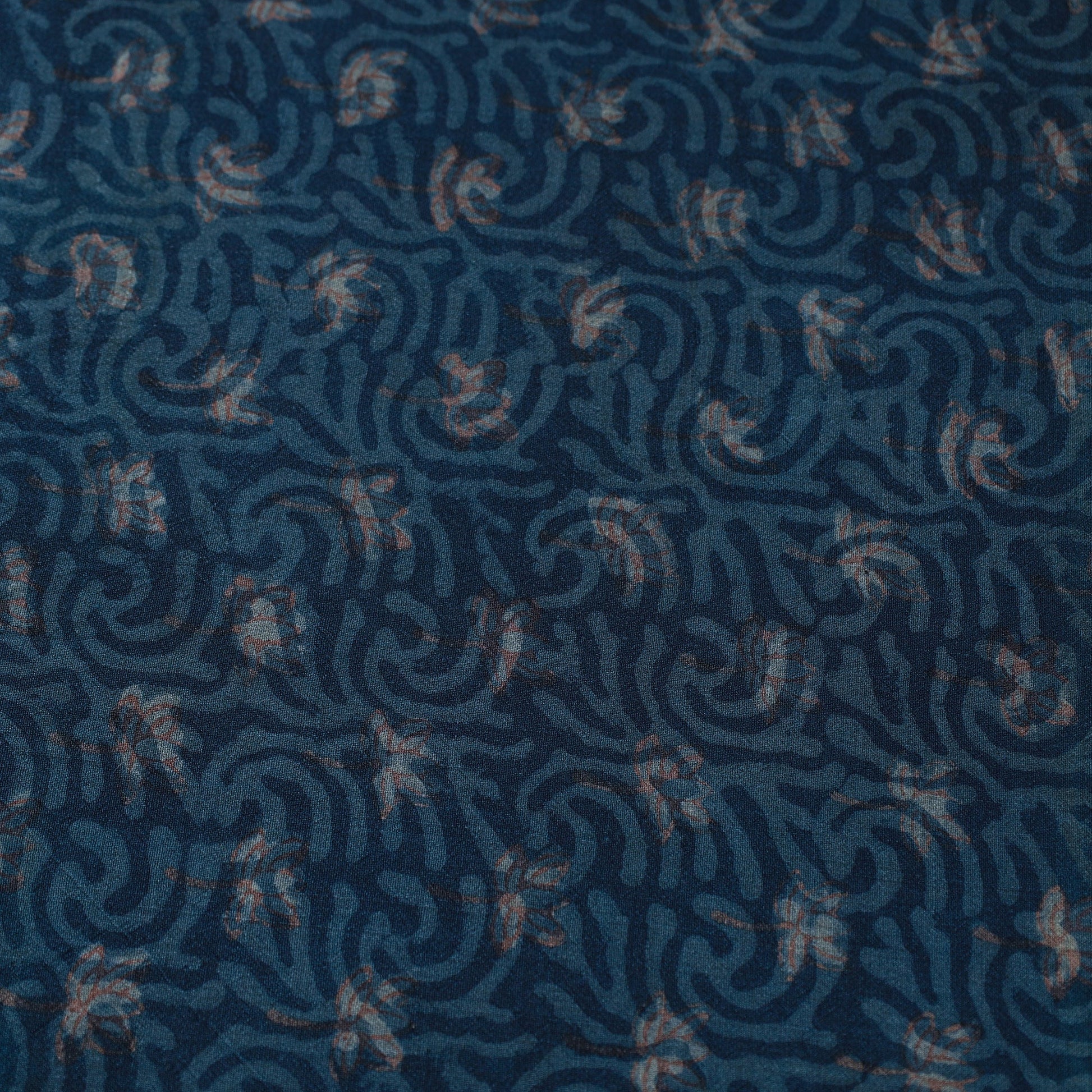 Blue - Akola Print Pure Wool Handloom Precut Fabric (1.5 Meter) 14