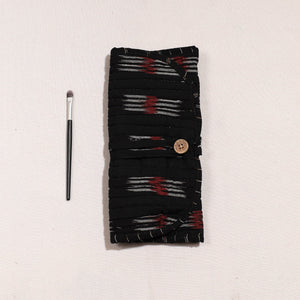 Black - Ikat Fabric Multipurpose Segmented Make-up Brush Wrap Pouch/Case