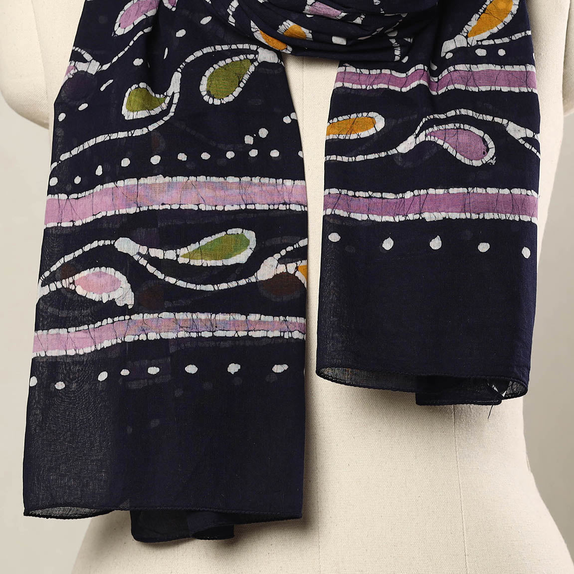 Blue - Hand Batik Printed Mul Cotton Stole 19