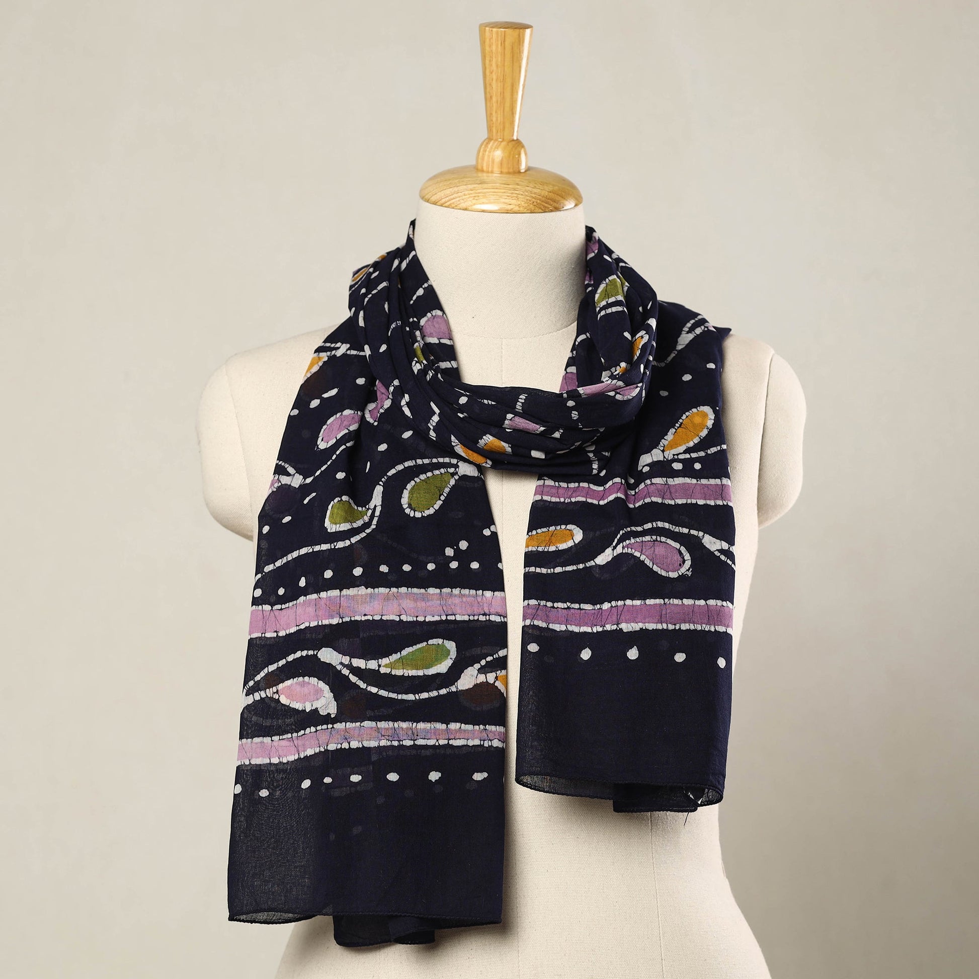 Blue - Hand Batik Printed Mul Cotton Stole 19