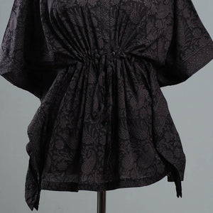 Black - Bagh Block Printed Cotton Kaftan with Tie-Up Waist (Short)