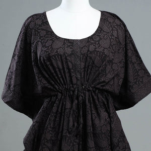 Black - Bagh Block Printed Cotton Kaftan with Tie-Up Waist (Short)