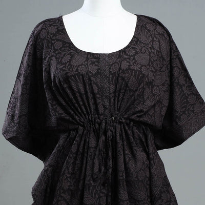 Black - Bagh Block Printed Cotton Kaftan with Tie-Up Waist (Short)