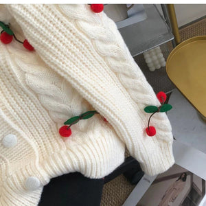 Alaine Statement Woolen Sweater with Cherry Detail