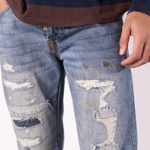 Evisu Logo Print Loose-Fit Distressed Denim Jeans