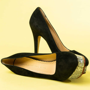 Charlotte Olympia Black Suede Sequin Pumps
