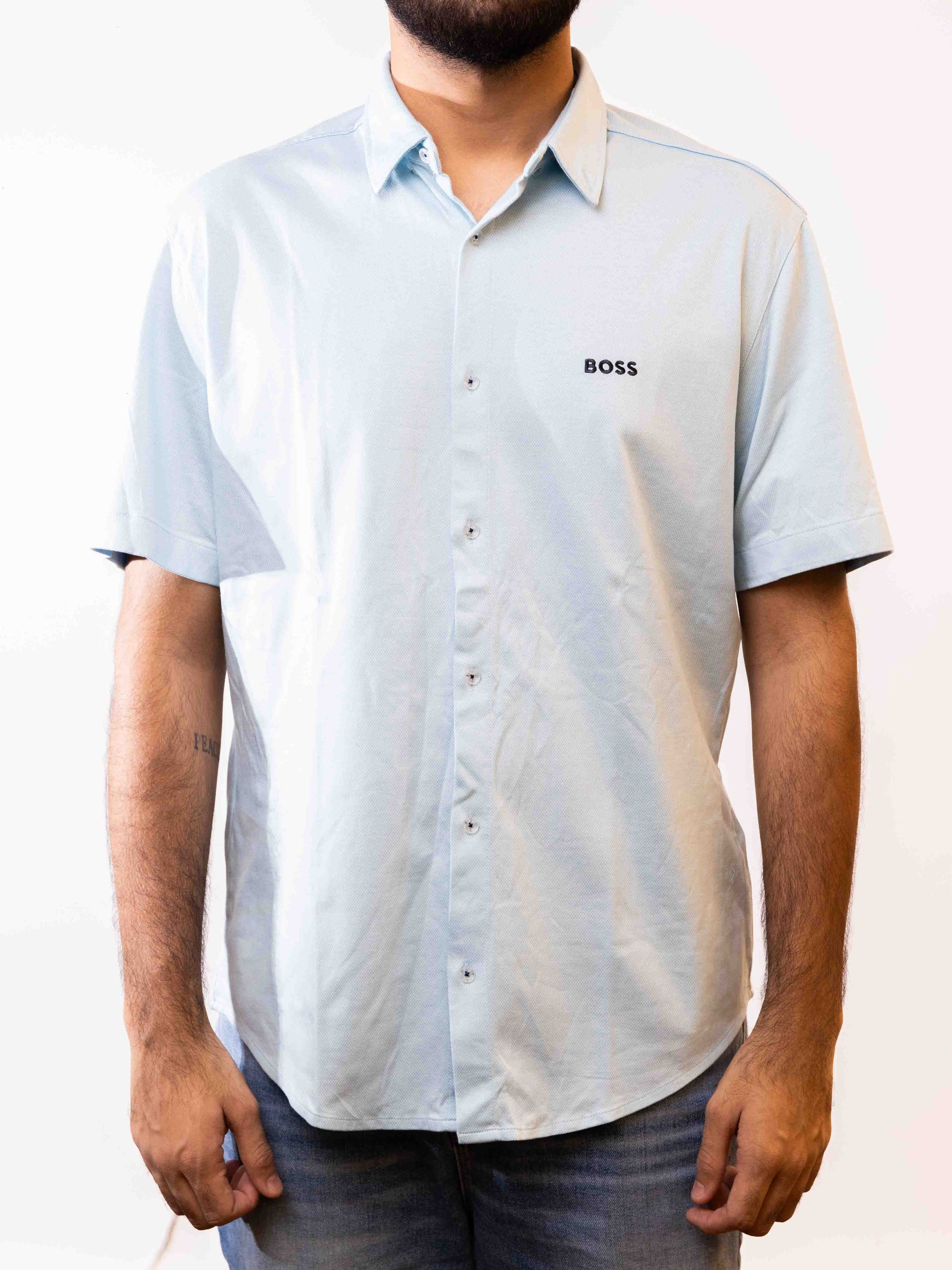 Hugo Boss Baby Blue Short Sleeve Shirt