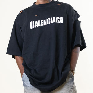 Black Balenciaga Logo Printed Tshirt