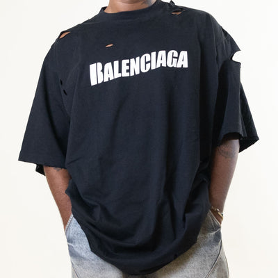 Black Balenciaga Logo Printed Tshirt