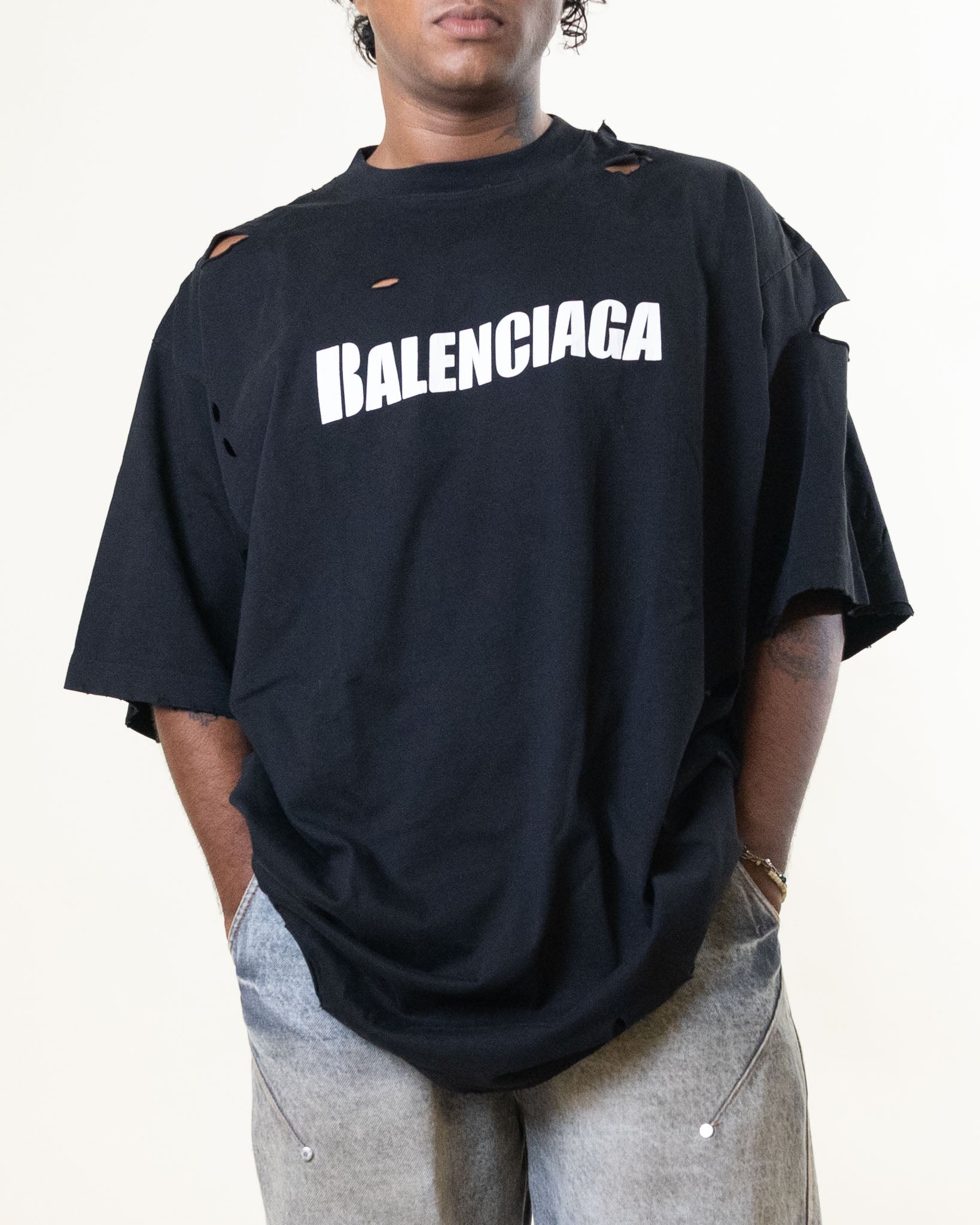 Black Balenciaga Logo Printed Tshirt