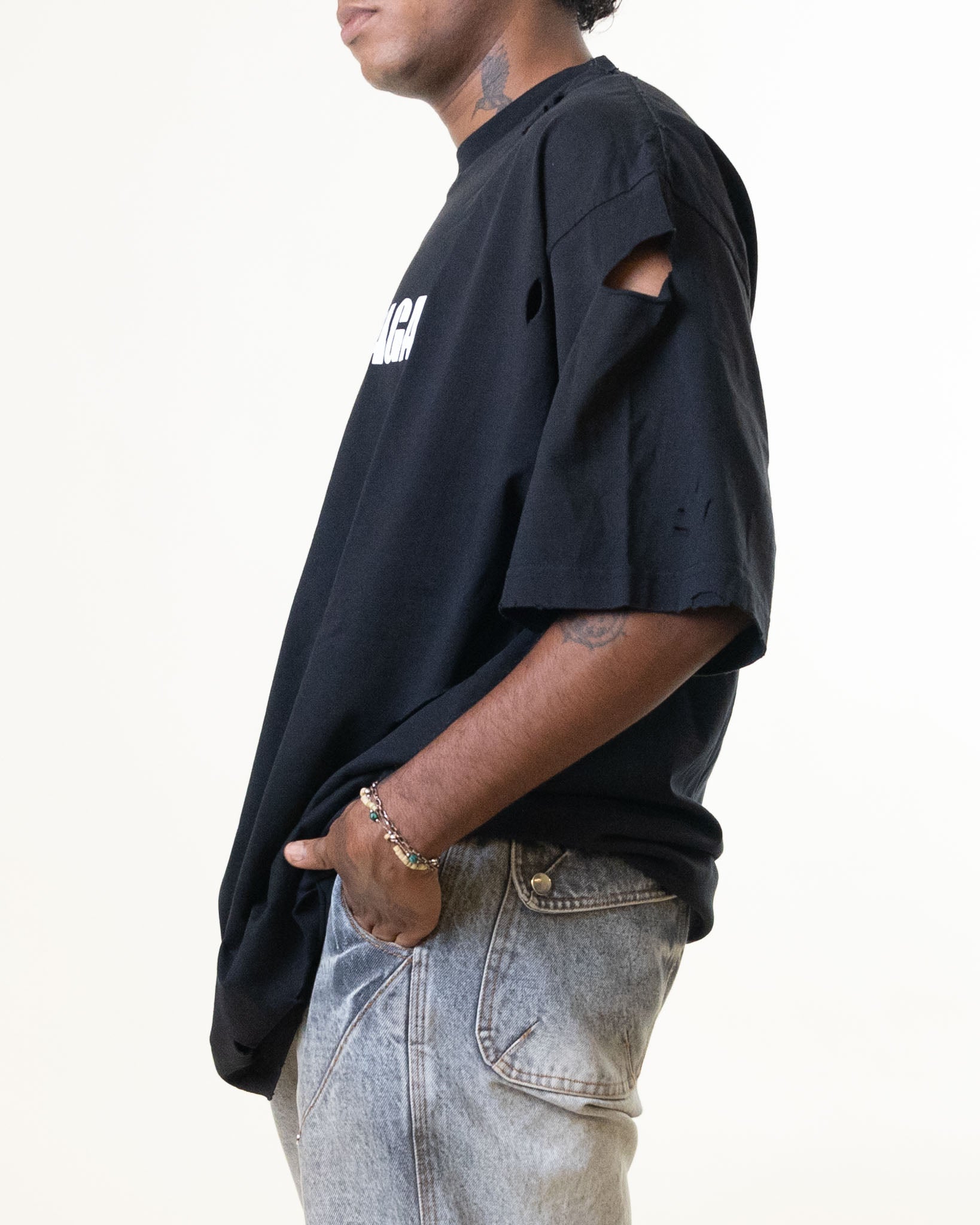 Black Balenciaga Logo Printed Tshirt