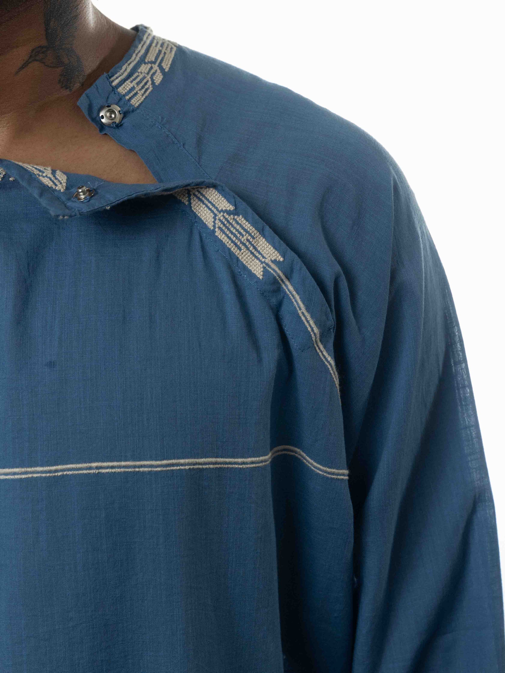 Isabel Marant Etoile White Embroidery Blue Cotton Pocketed Boho Top