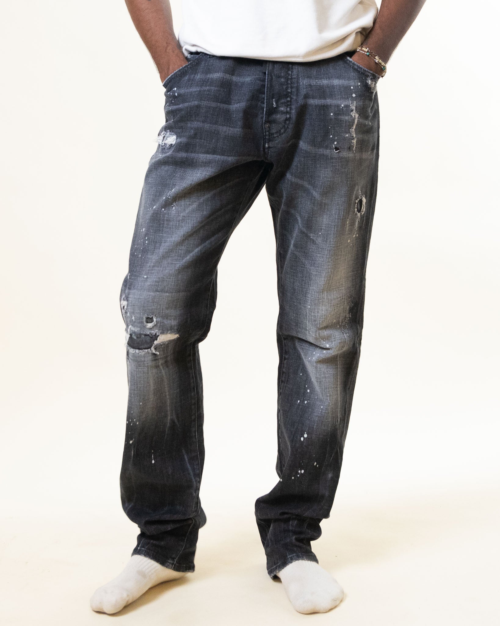 Dsquared Grey Paint Splatter Denim