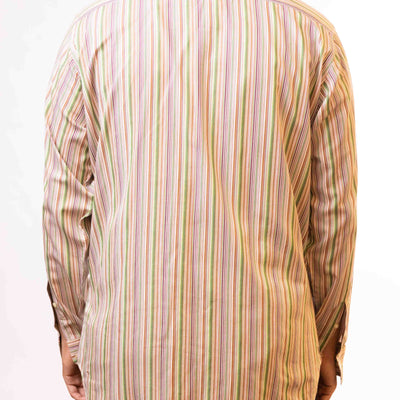 Etro Milano Men's Green Vertical Striped Logo Shirt