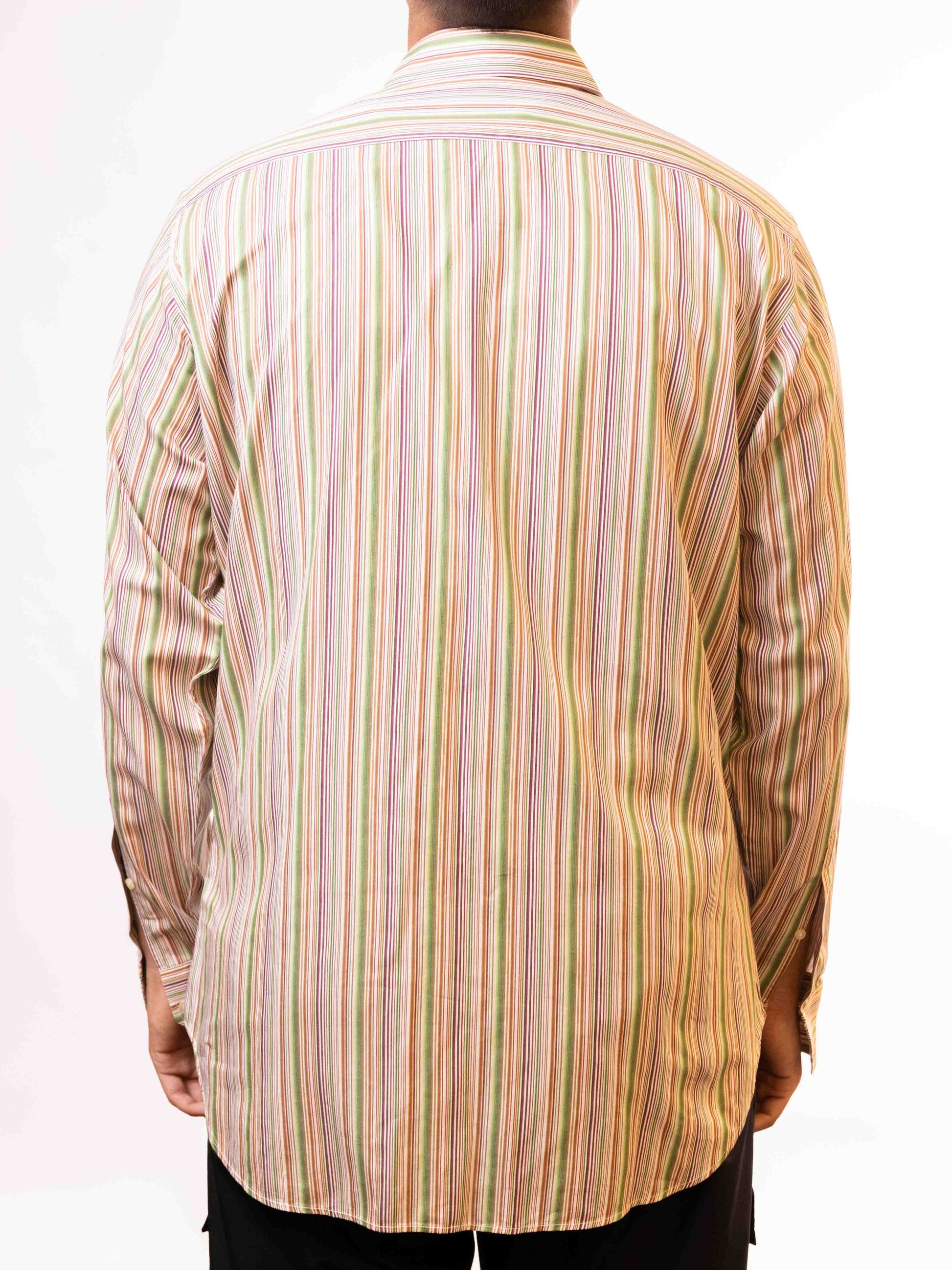 Etro Milano Men's Green Vertical Striped Logo Shirt