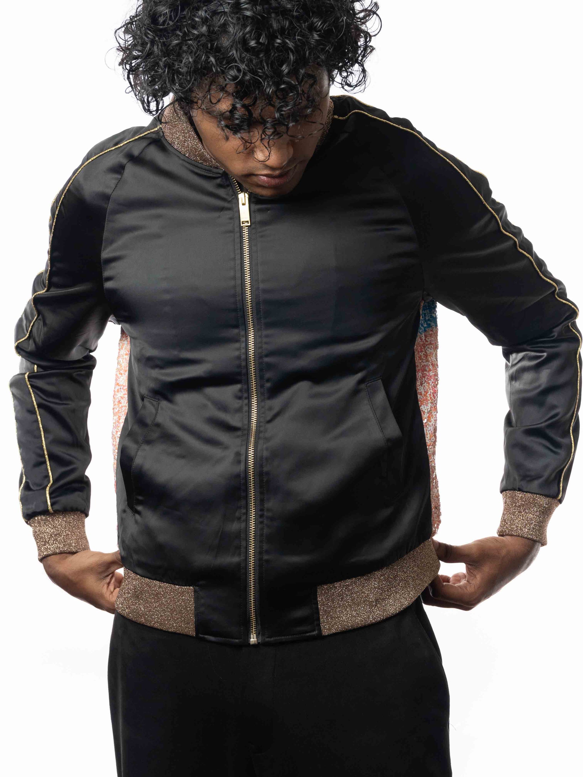 Yves Saint Laurent Black Sequins Baby Bomber Jacket