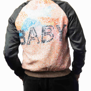 Yves Saint Laurent Black Sequins Baby Bomber Jacket