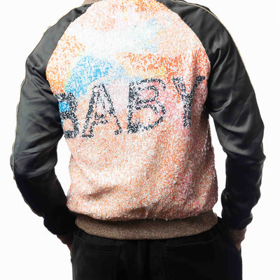 Yves Saint Laurent Black Sequins Baby Bomber Jacket