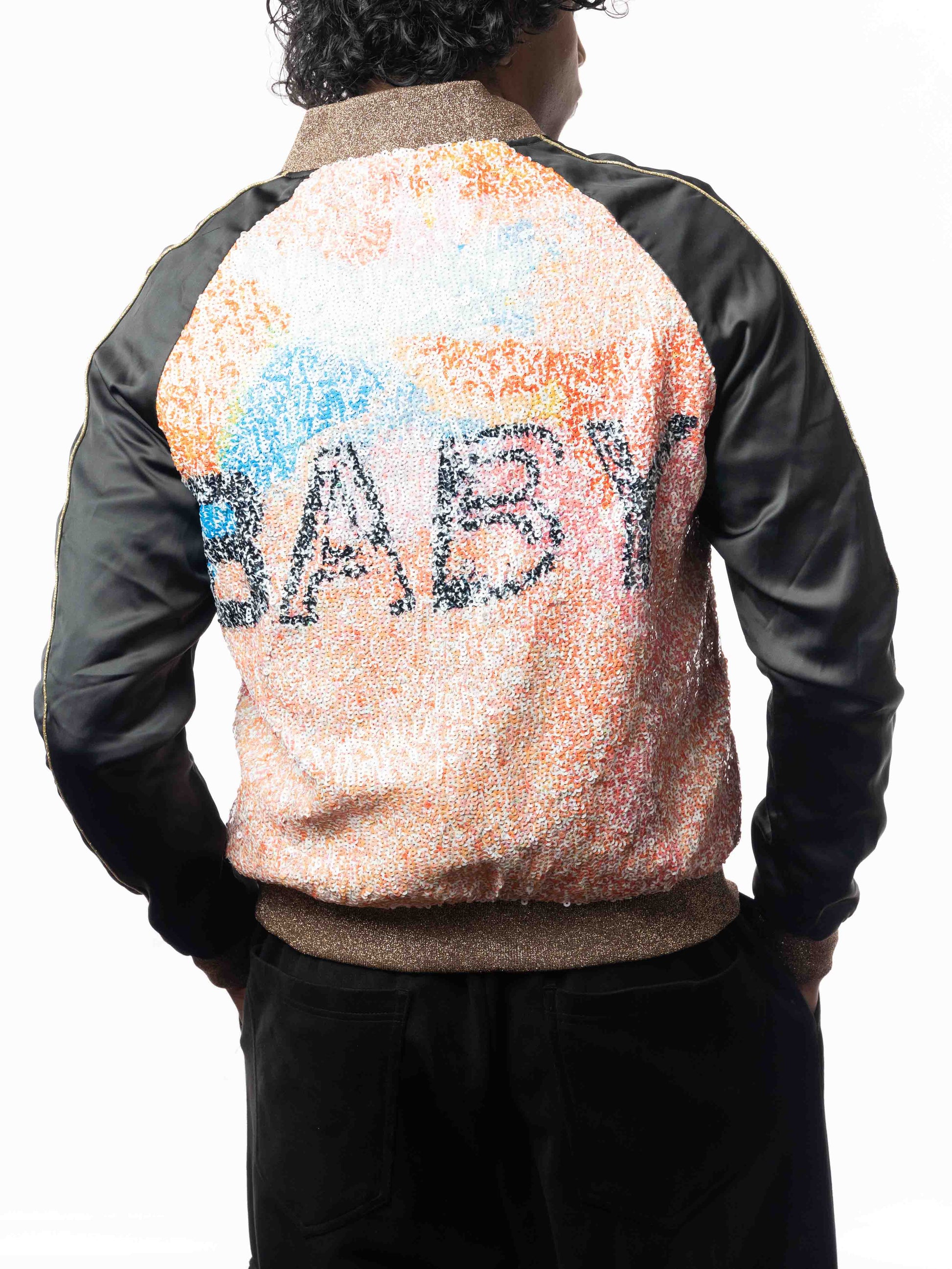 Yves Saint Laurent Black Sequins Baby Bomber Jacket