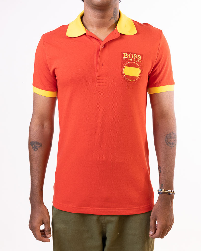 Hugo Boss Polo Shirt Paddy Flag Spain In Red