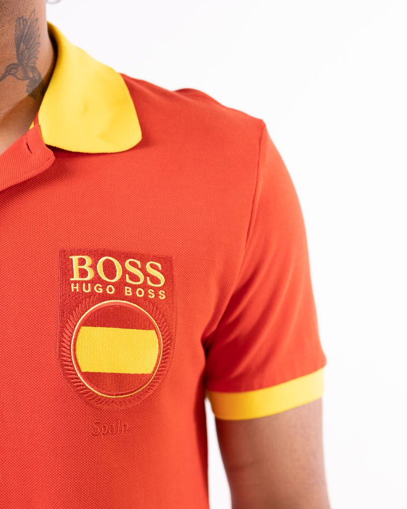 Hugo Boss Polo Shirt Paddy Flag Spain In Red