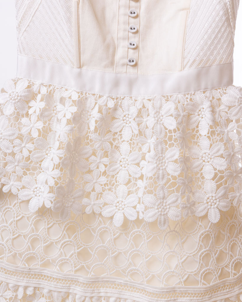Self-Portrait White Floral Guipure Lace Off-Shoulder Mini Dress