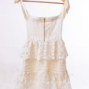 Self-Portrait White Floral Guipure Lace Off-Shoulder Mini Dress