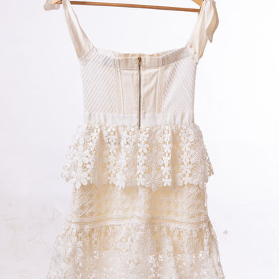Self-Portrait White Floral Guipure Lace Off-Shoulder Mini Dress