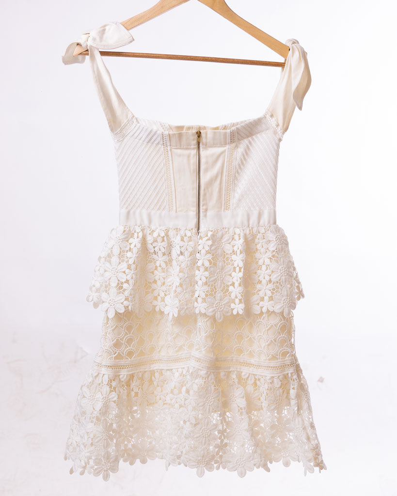 Self-Portrait White Floral Guipure Lace Off-Shoulder Mini Dress