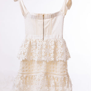 Self-Portrait White Floral Guipure Lace Off-Shoulder Mini Dress