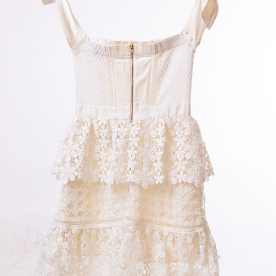 Self-Portrait White Floral Guipure Lace Off-Shoulder Mini Dress