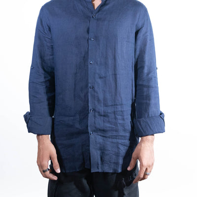 Kora By Nitesh Mitesh Linen Lino Shirt - Navy