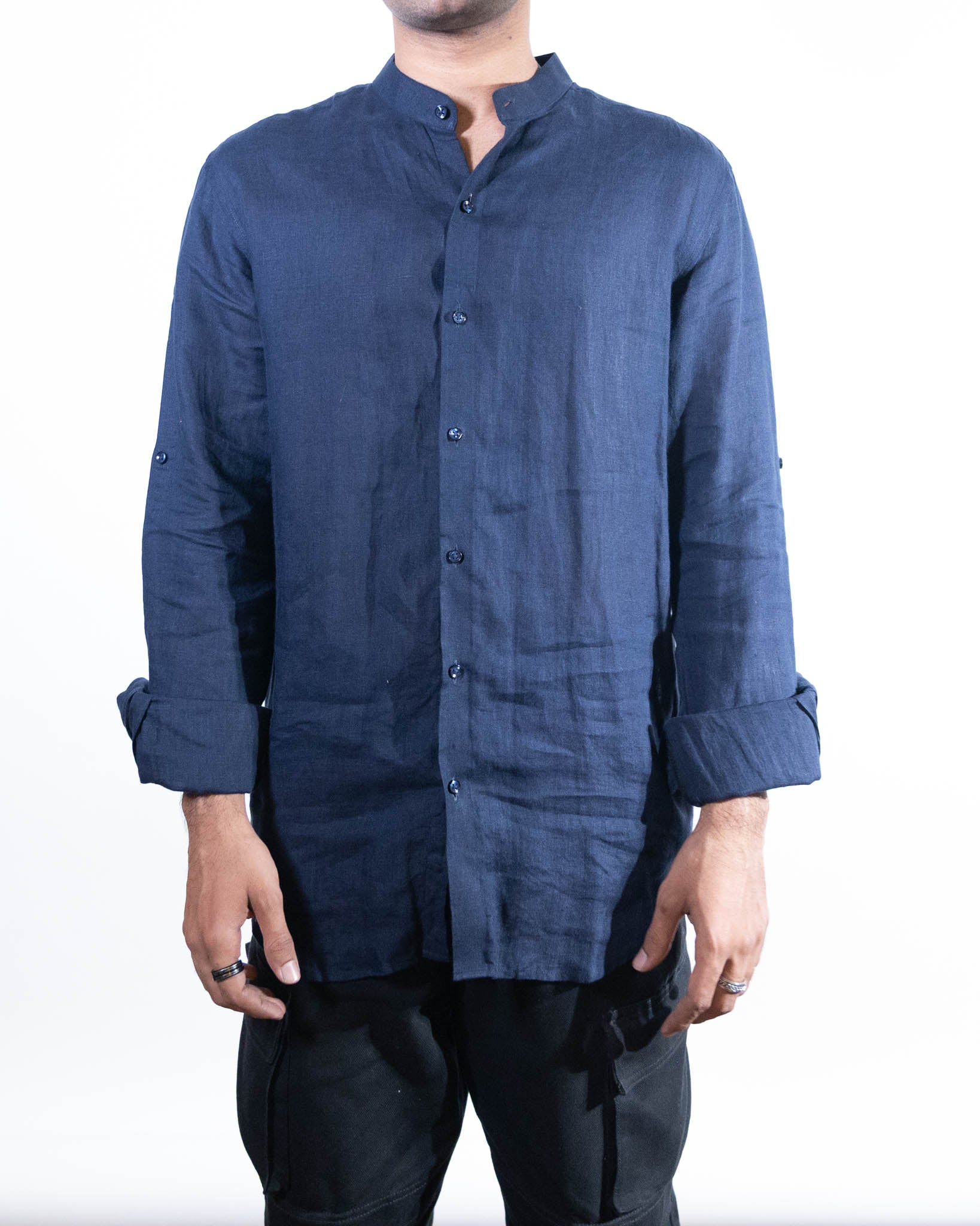 Kora By Nitesh Mitesh Linen Lino Shirt - Navy
