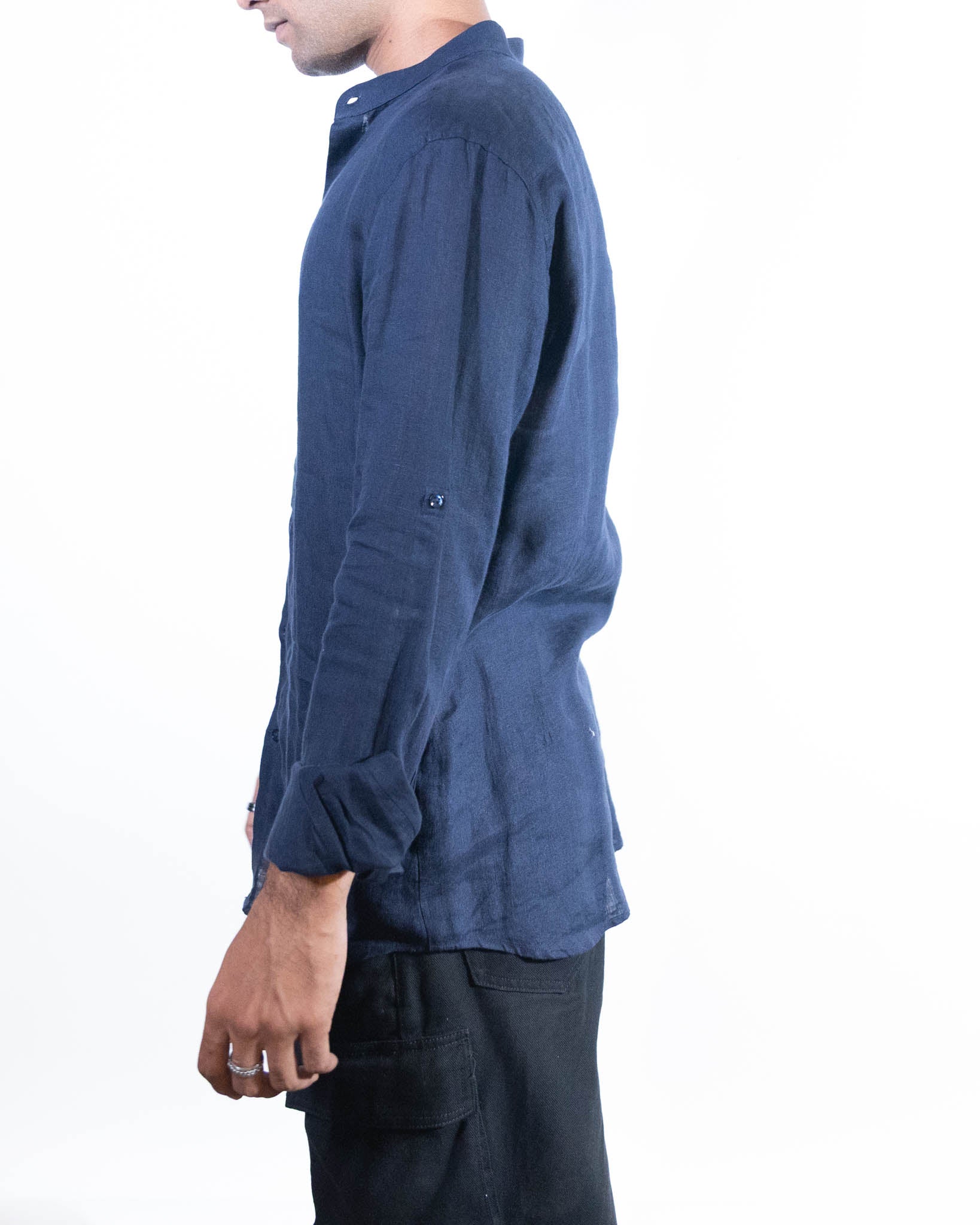 Kora By Nitesh Mitesh Linen Lino Shirt - Navy
