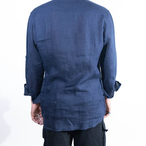 Kora By Nitesh Mitesh Linen Lino Shirt - Navy