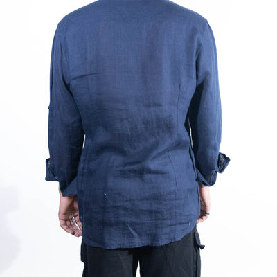 Kora By Nitesh Mitesh Linen Lino Shirt - Navy