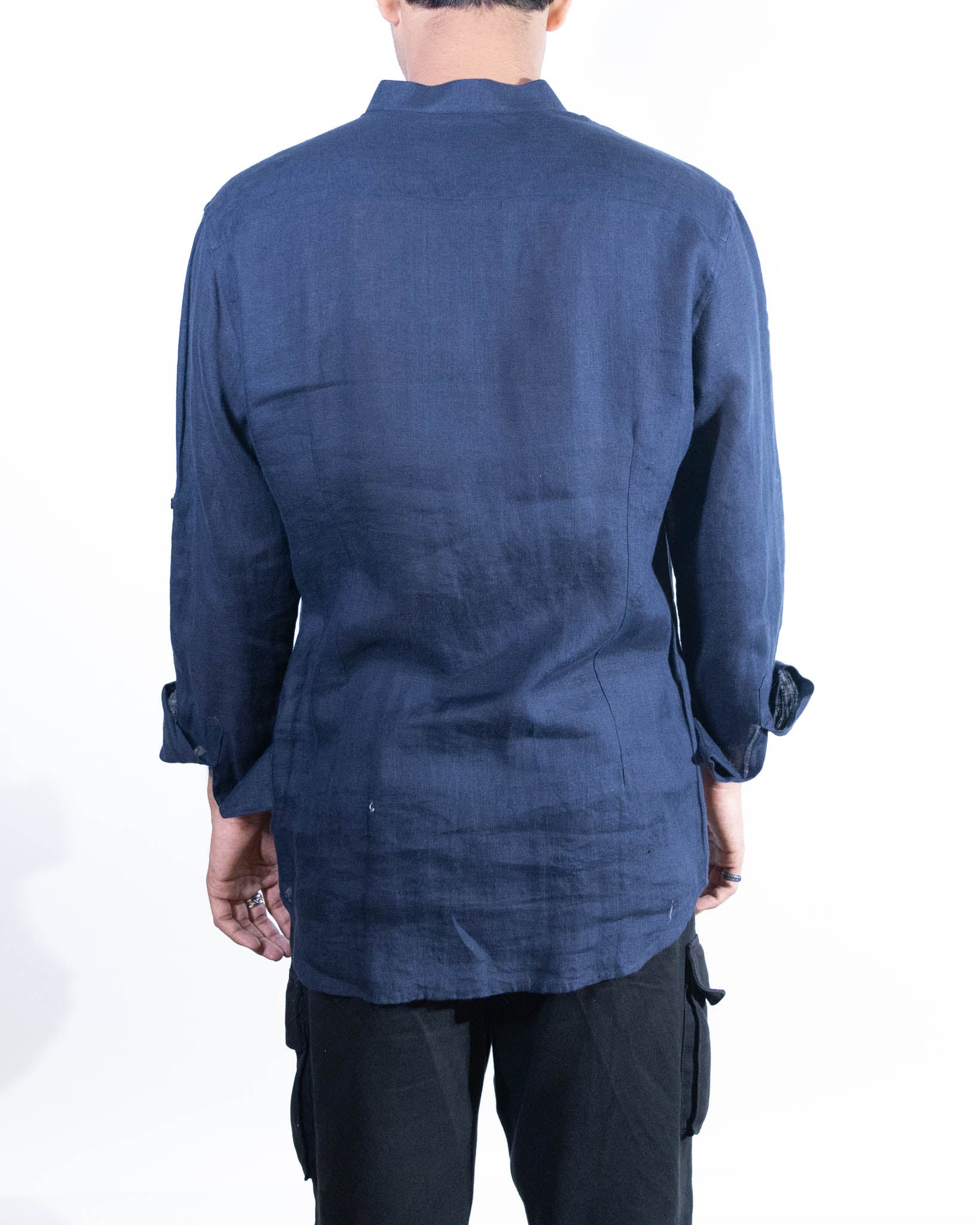 Kora By Nitesh Mitesh Linen Lino Shirt - Navy