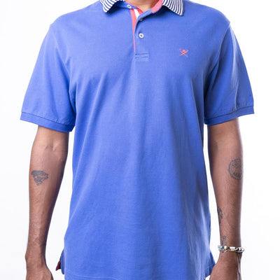 Hackett London Polo Blue Shirt With Striped Collar In Navy/White