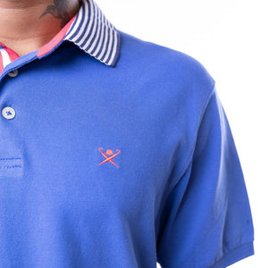 Hackett London Polo Blue Shirt With Striped Collar In Navy/White